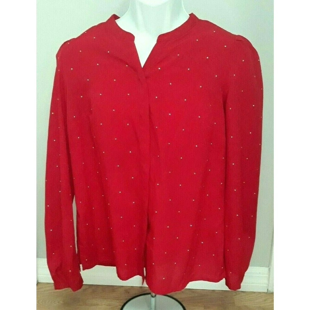 Liz Claiborne womens button down Top Size M long sleeve polyester red